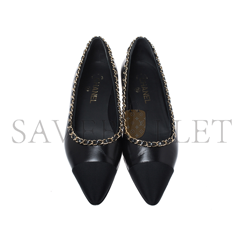 Ch**el fabric grosgrain chain cap toe flats 272269